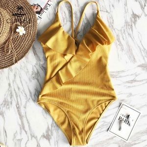 Mustard swim suit one piece